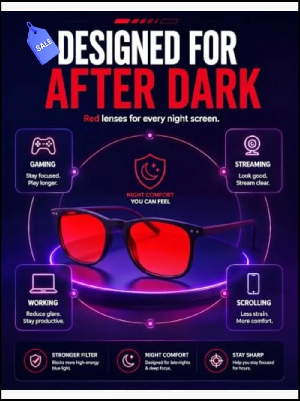 Red Lens Blue Light Blocking Glasses Square Frame Computer Gaming